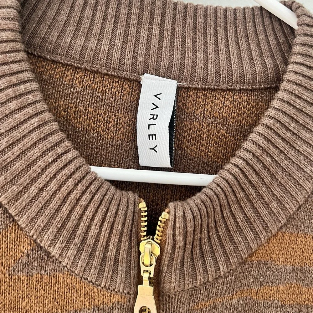 Varley Mayberry Wool zebra print zip front knit cardigan Brown Motif Size M‎